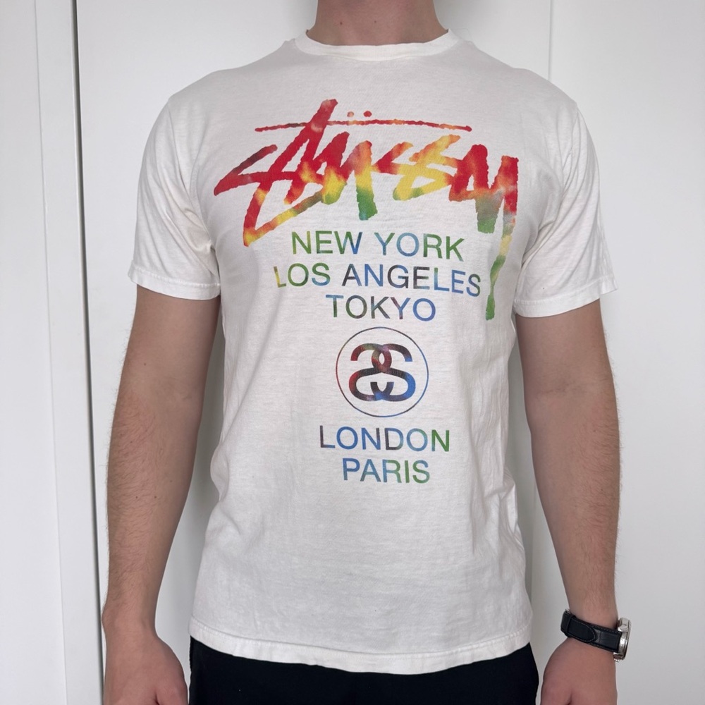 Stussy Word Tour White Graphic T-Shirt Rainbow Pride Streetwear Festival Summer